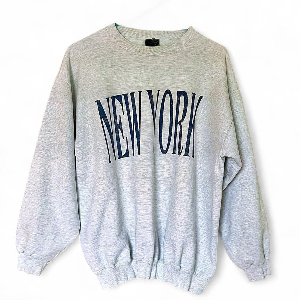 Vintage New York spell out gray crewneck est. early 90s made in USA size L